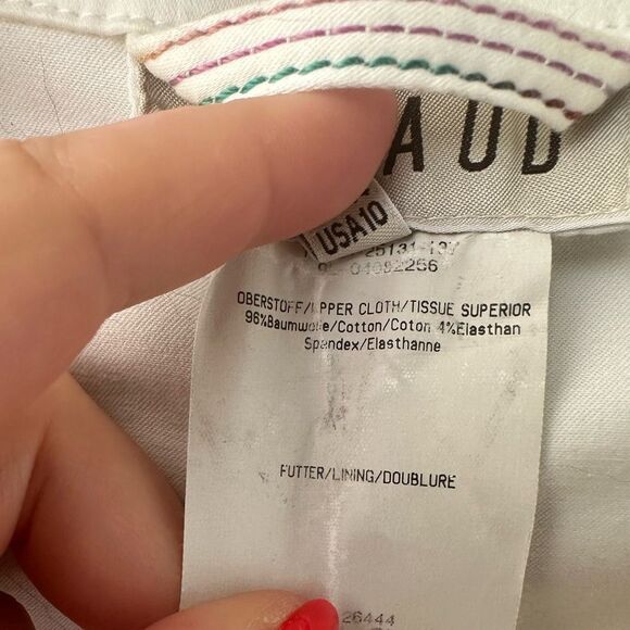 Louis Feraud Paris White Collared Blazer Jacket Rainbow Stitching Size 10 - Picture 8 of 8